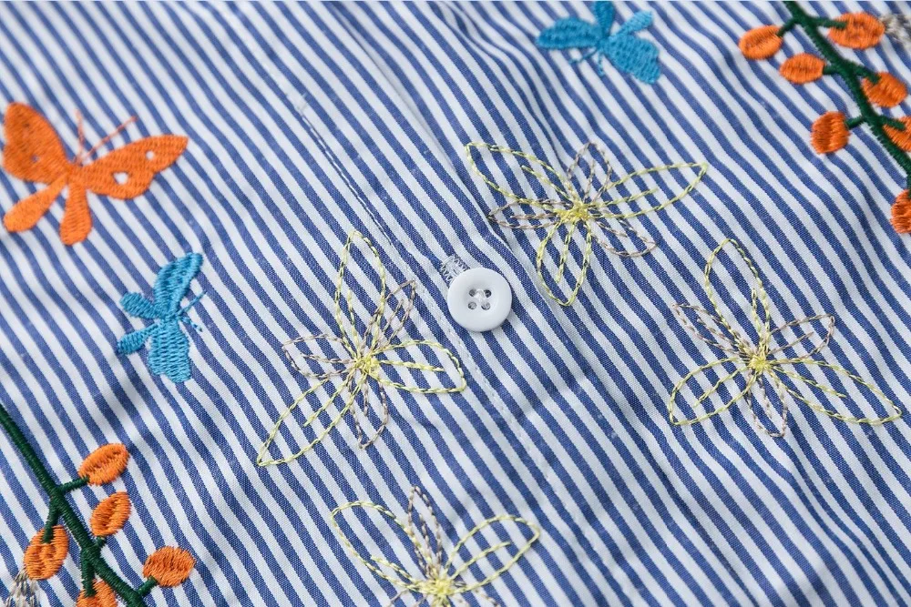 JKKUCOCO Butterfly Flowers Embroidery blouse shirt Cotton Women Shirt Long Sleeve Loose Casual tops shirts C40 |