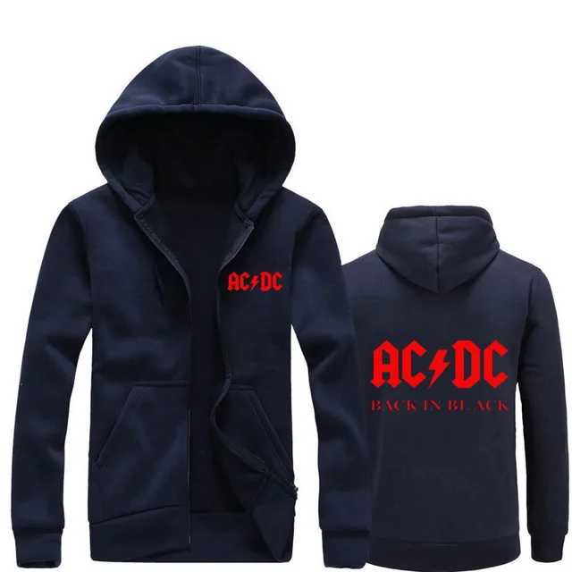 Осень, новинка, мужские и женские толстовки, ACDC, бренд, рок, графический принт, повседневные толстовки, хип-хоп, ZipperFashion, с капюшоном, Hombre - Цвет: Navy