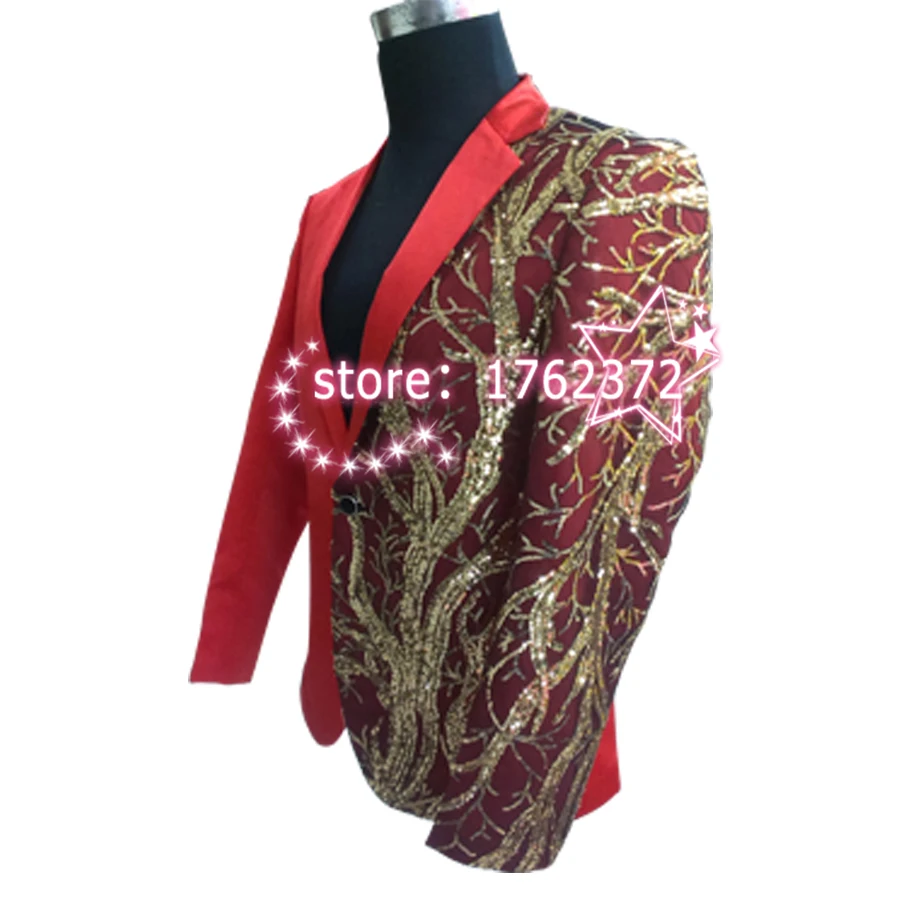 Мужские блейзеры с блестками мужской пиджак певец DJ рок танцор черный золотой