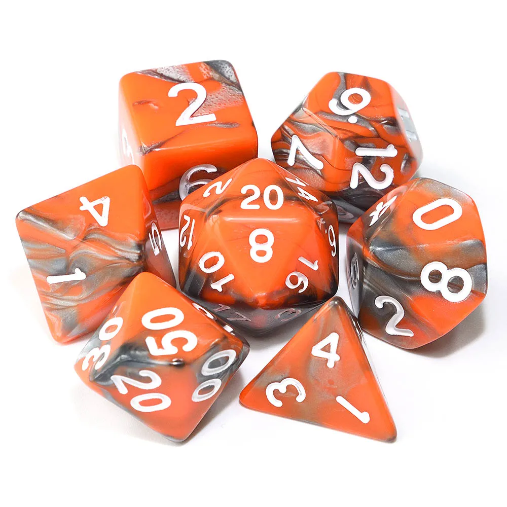 06 Orange Silver Многогранные DnD смешанные цвета кости 7 шт./компл. для ролевой игры «Подземелья и Драконы настольные игры D4, D6, D8, D10, D%, D12, D20 - Цвет: 06 Orange Silver