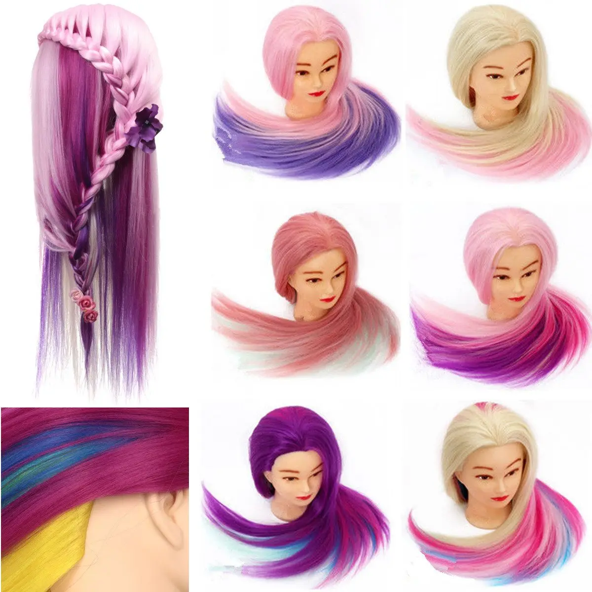 27 inch Professional Salon Practice Head Colorful High Temperature Fiber Hair Model Hairdressing Mannequin With Clamp Holder New
