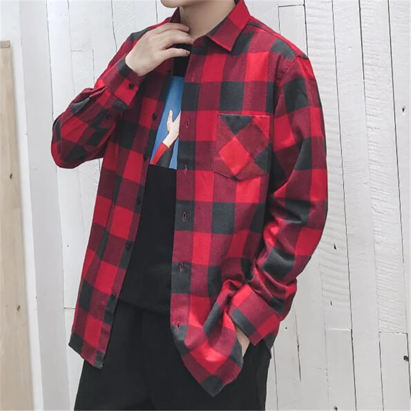 LISIBOOO New Fashion Mens Shirt Long Sleeved Cotton Men Shirt Plaid Casual Shirt Male Business Shirt Camisa Masculina