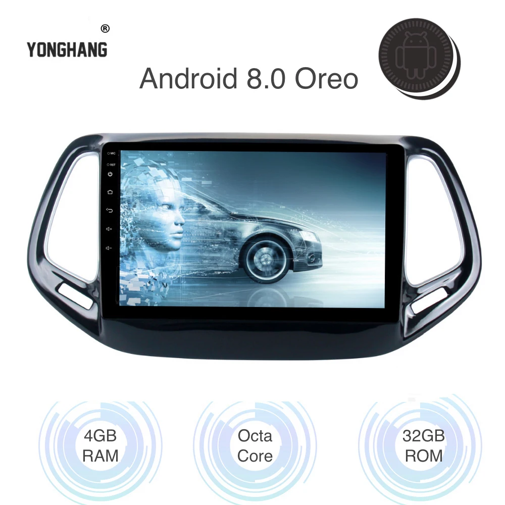 Android 8 0/7 1 2 din Автомобильный dvd-плеер для Jeep Compass 2017 2018 8-ядерный IPS экран 4 Гб Ram + 32 ГБ