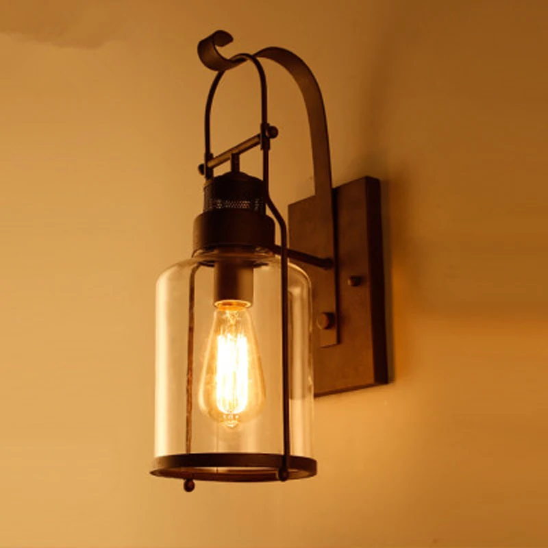 

American retro loft industrial wind creative iron art glass E27 bulb balcony garden personalized decorative lighting lamp