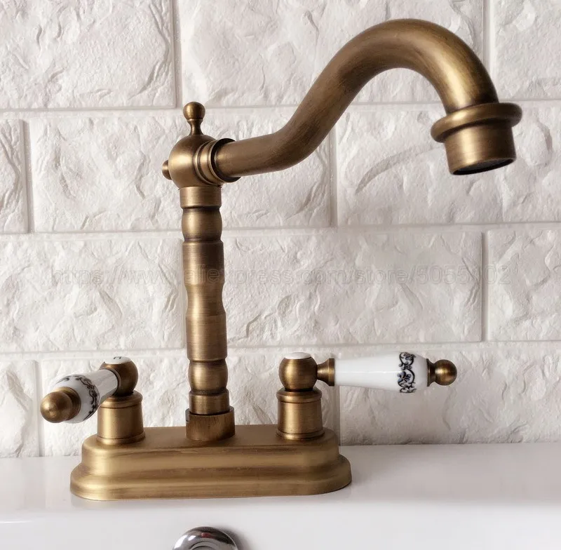 Античный латунный Смеситель для ванной комнаты с двойной ручкой смеситель