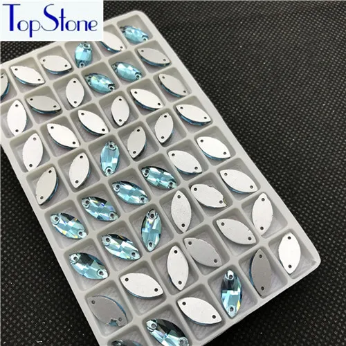 aquamarine TopStone 6x12 мм 7x15 мм 9x18 мм Navette пришитые камни плоские стеклянные кристаллы 2 отверстия пришивные стразы в виде конского глаза для одежды - Цвет: aquamarine