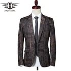 Блейзер Мужской приталенный с принтом, повседневный стильный пиджак, брендовая винтажная одежда, коричневый темно-синий, Q521, весна-осень