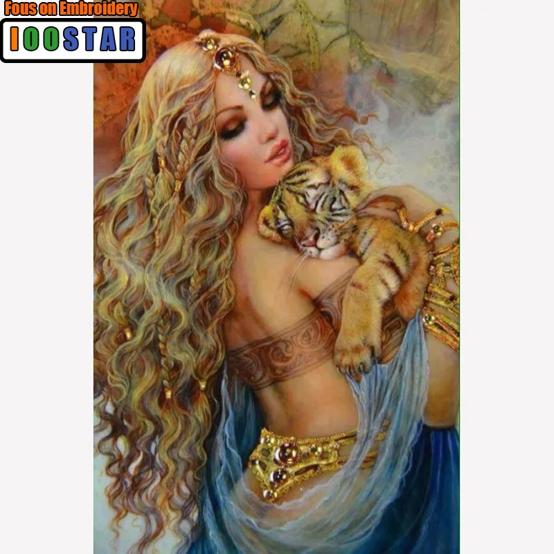 Алмазная вышивка сделай сам алмазная живопись красота женщина и тигр животное