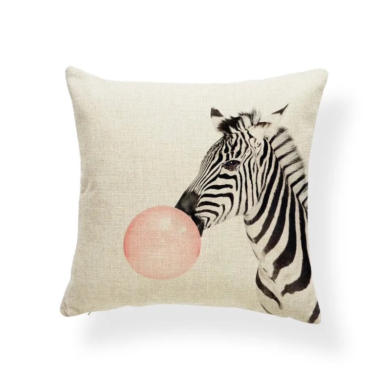 Cute Animal Pattern Cushion Set Koala Giraffe Zebra Tiger Lion Monochrome Pillow 45X45Cm Polyester Decor Backyard Bench | Дом и сад