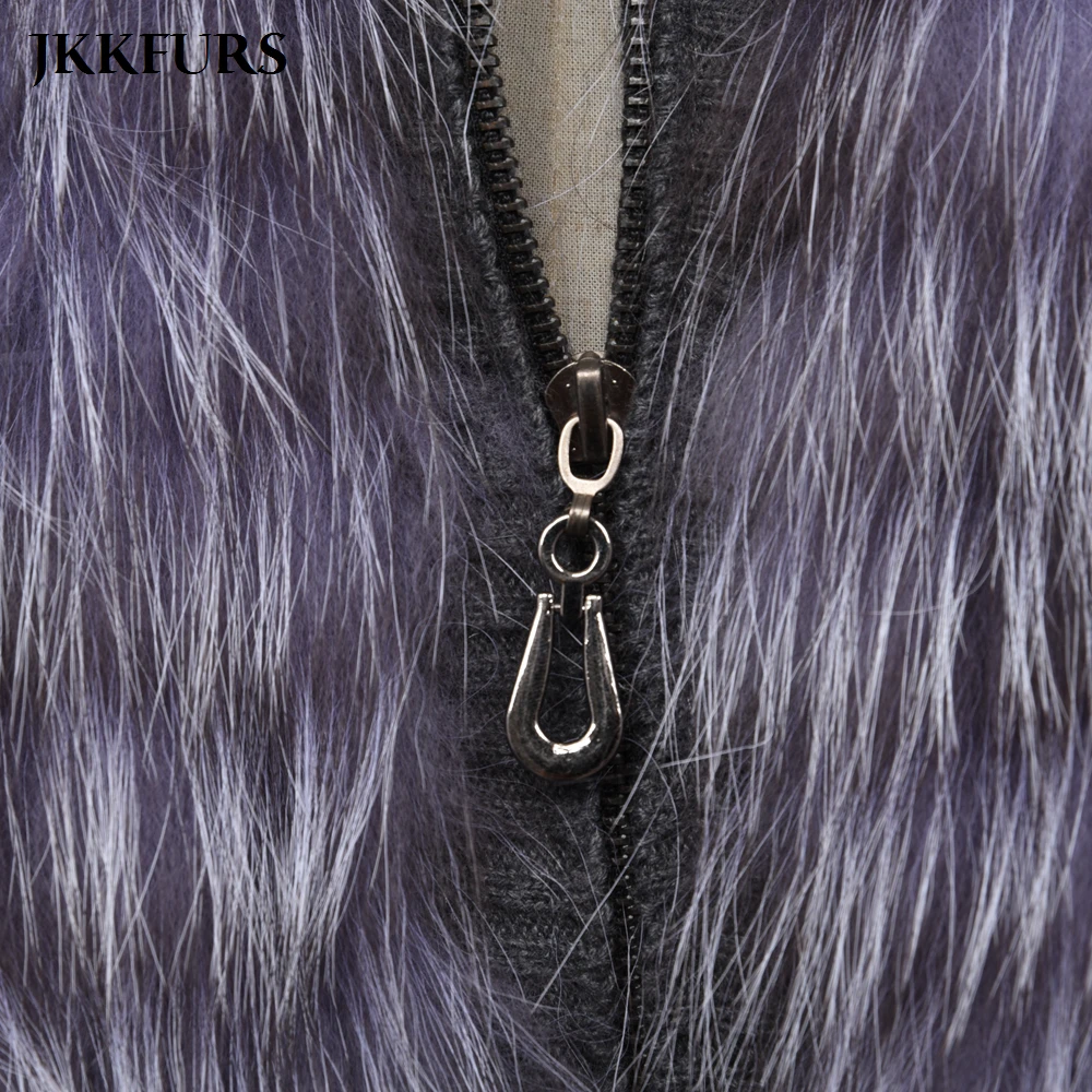 Женская Шуба из натурального меха Модная стильная куртка серебристой Лисы