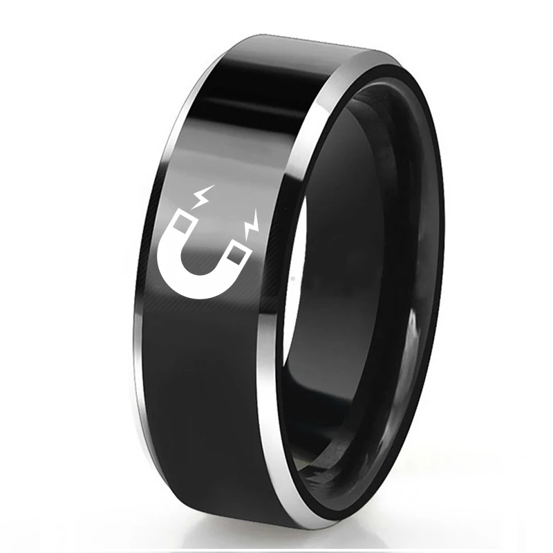 Гравированные лазерные магнитные уникальные кольца 8 мм черные вольфрамовые