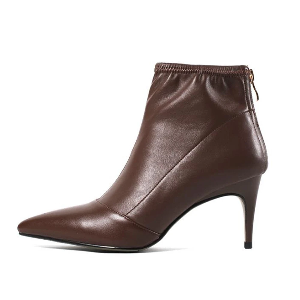 Женские кожаные ботинки на высоком каблуке с острым носком|Женские полусапожки| |