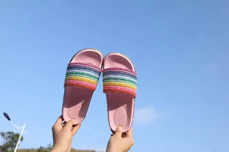 Melissa/Новинка года; женские босоножки со стразами; Модные женские пляжные шлепанцы; повседневные женские сандалии цвета радуги; размеры 36-41