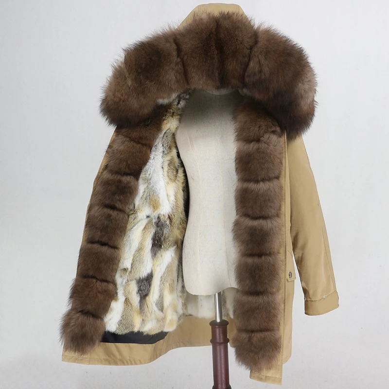 brown brown E Длинная парка OFTBUY, водонепроницаемая верхняя одежда, пальто с натуральным мехом енота, Воротник из лисьего меха, капюшон, подкладка из кроличьего меха, Толстая теплая уличная одежда - Цвет: brown brown E