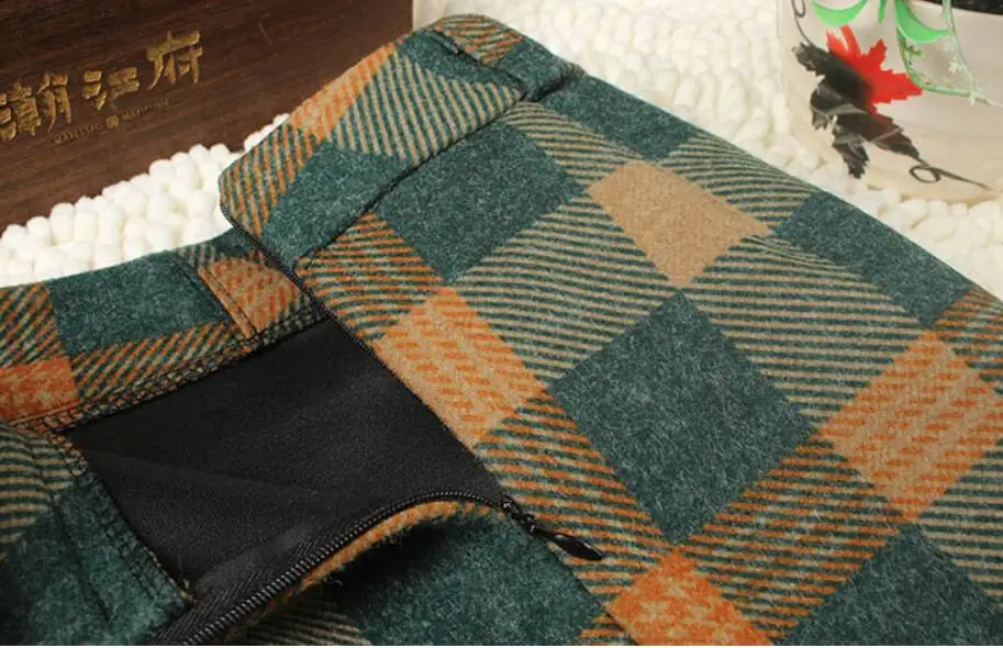 Осень зима 2020 женская элегантная клетчатая юбка шерстяная с высокой талией в