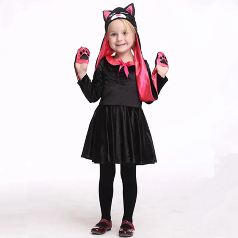 Костюмы в виде черных кошек для девочек костюмы веселых животных косплея