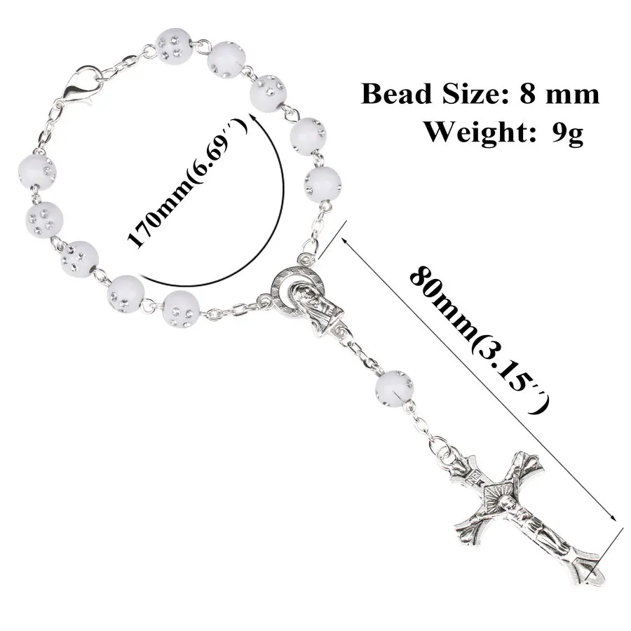 Colorful Beads Catholic Rosary Bracelet Blue Red Color Auto Rosary Car Rosary INRI Cross Mary Charms Lobster Clasp