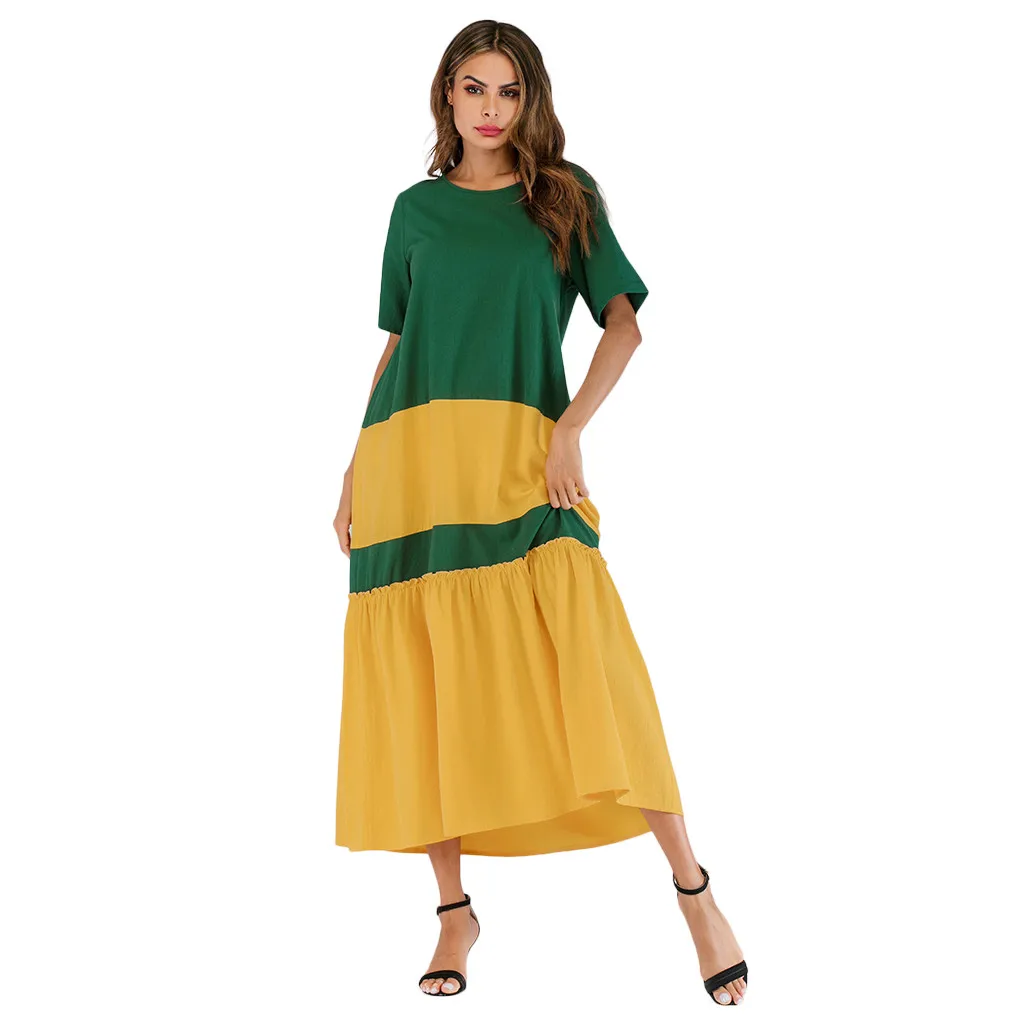 Женское летнее платье Свободное длинное с коротким рукавом и круглым вырезом