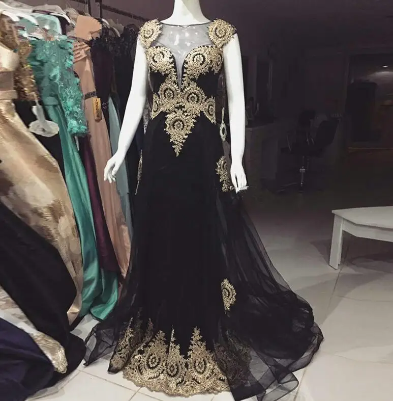 same as the photo Black Muslim Evening Dresses Mermaid Cap Sleeves Appliques Lace Formal Islamic Dubai Saudi Arabic Long Elegant Evening Gown - Цвет: same as the photo