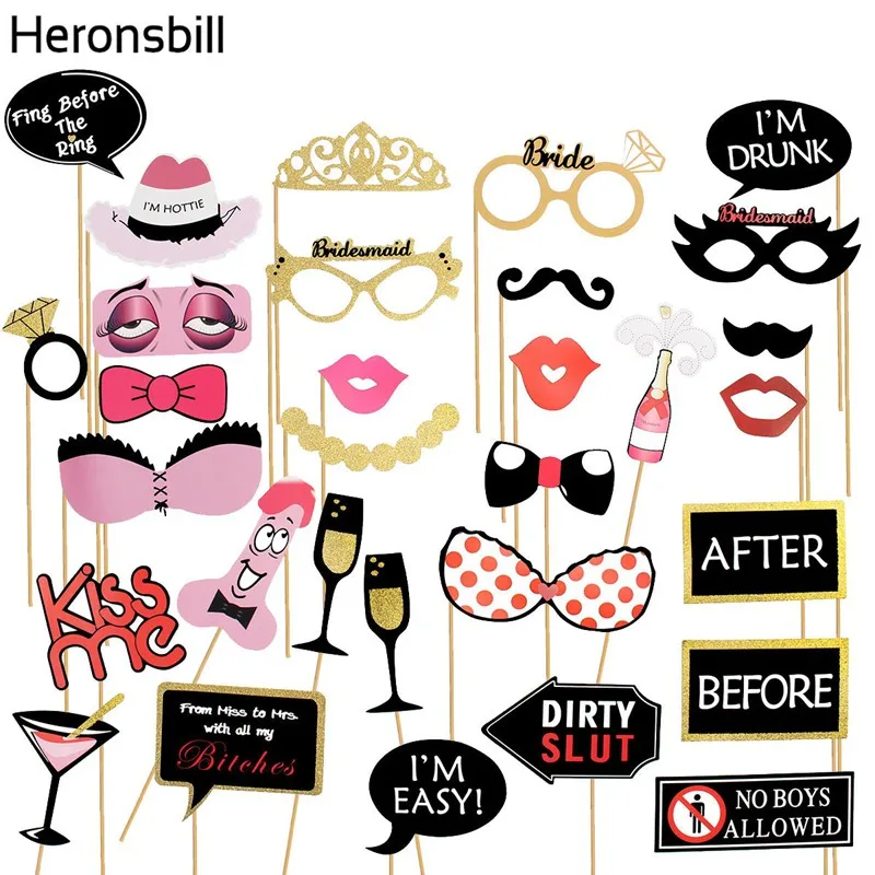 Heronsbill реквизит для фотосъемки девичник вечерние украшения стола принадлежности для игр Свадебные курицы ночные аксессуары командные Свадебные - Цвет: 31pcs bachelorette