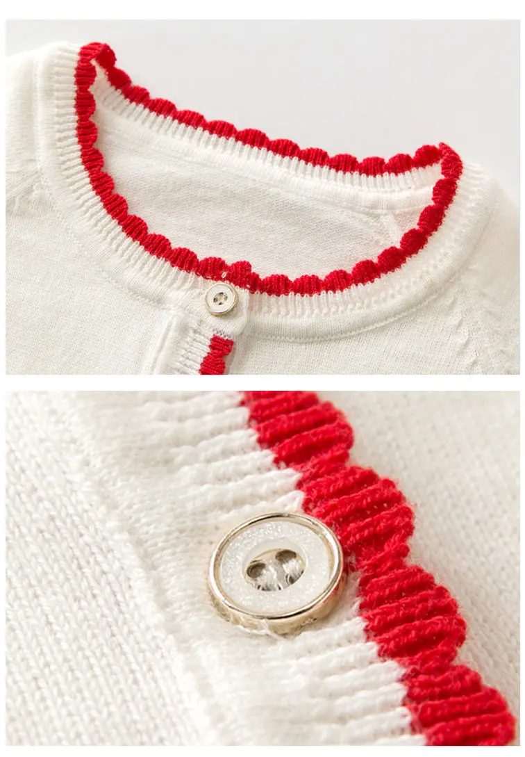 Girls Sweater Baby Girls Cotton Embroidery+ Edge Crescent Sweaters Children Spring and Autumn Fashion Single Breasted Cardigan
