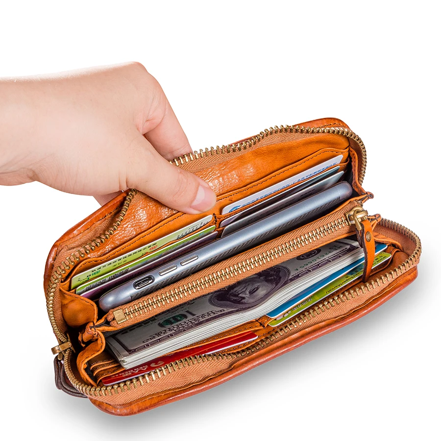 Gunuine Leather Vintage Wallet Women Coin Organizer magic Clutch wallet Zipper Credit Card Purses | Багаж и сумки