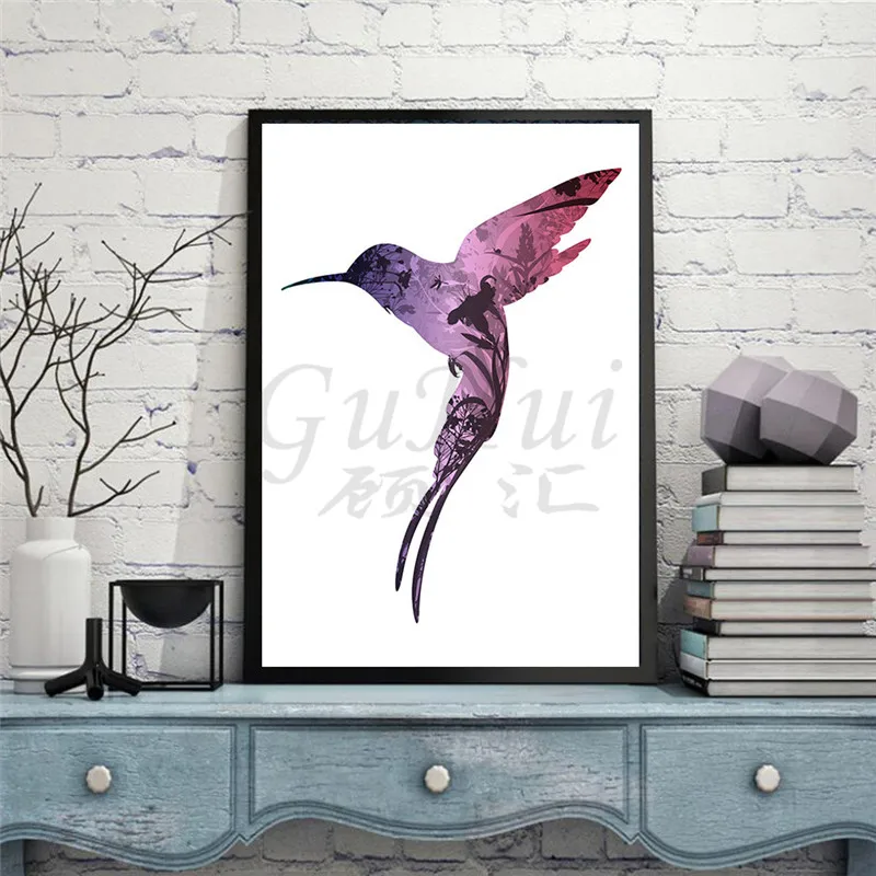 Скандинавский Принт плакат креативный фиолетовый силуэт Колибри декоративная