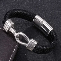 fashion men black leather bracelets bangles charm cross card lock punk women mens jewelry gift bb0278