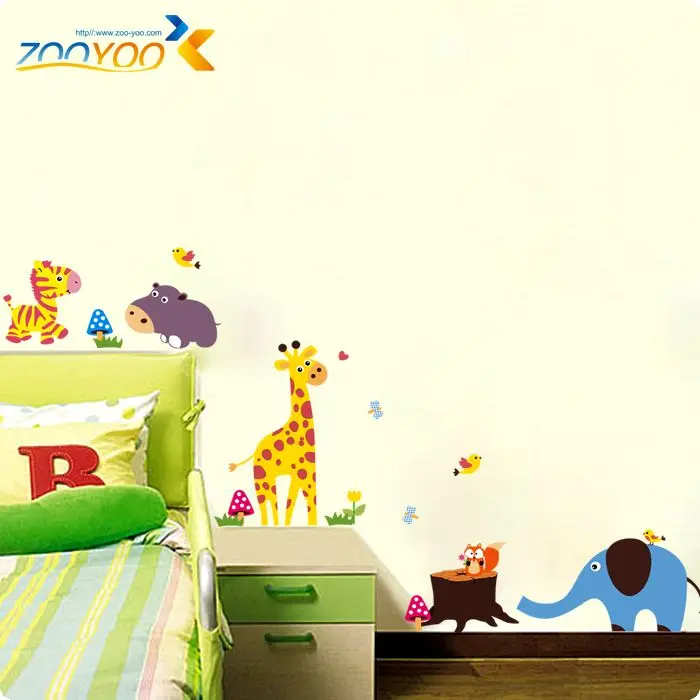 Джунгли диких животных Жираф наклейки на стену в виде слона для детской комнаты