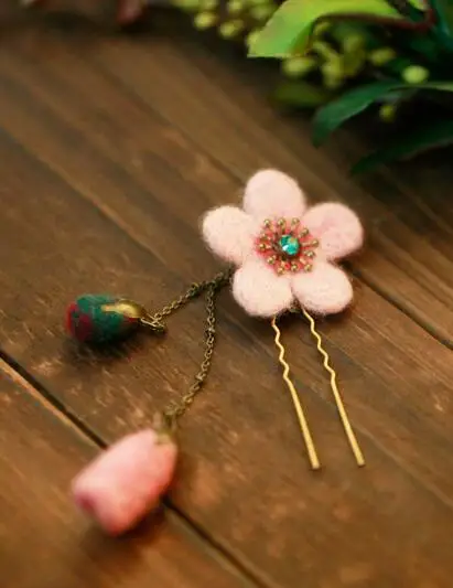 Шпилька для волос из шерсти валяния набор рукоделия цветочный войлок материал