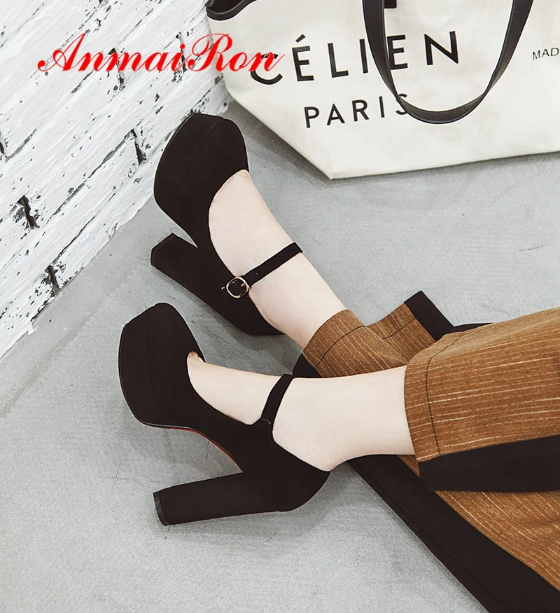 

ANMAIRON Cow Suede Basic Super High Women Fashion High Heel Pumps Round Toe Party Women Shoes Size 33-43 LY1652