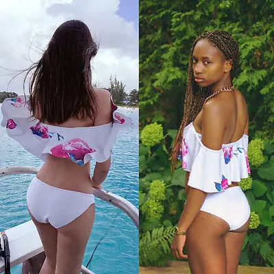 Женский купальник с открытыми плечами и оборками комплект бикини из двух