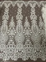 Latest design french net lace fabric beautiful embroidered tulle lace fabric ZH-5154 with full beads