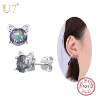 u7 authentic 925 sterling silver cat stud earrings party wedding daily jewelry gift for women cubic zirconia crystal earrings