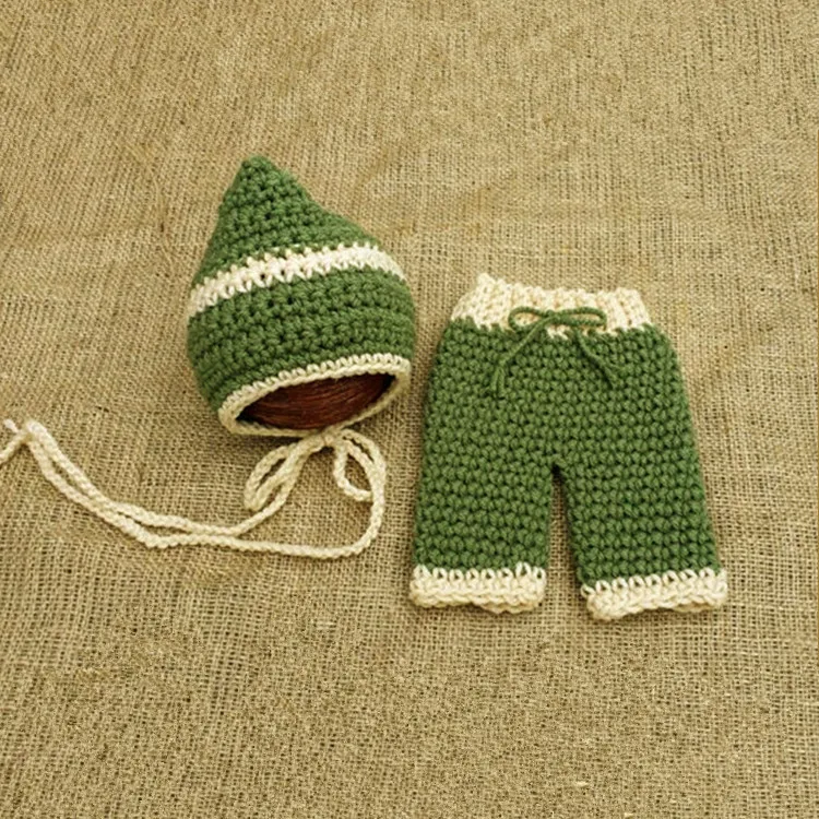 Вязаный крючком реквизит для фотосъемки новорожденных штаны + шапка комплект из 2