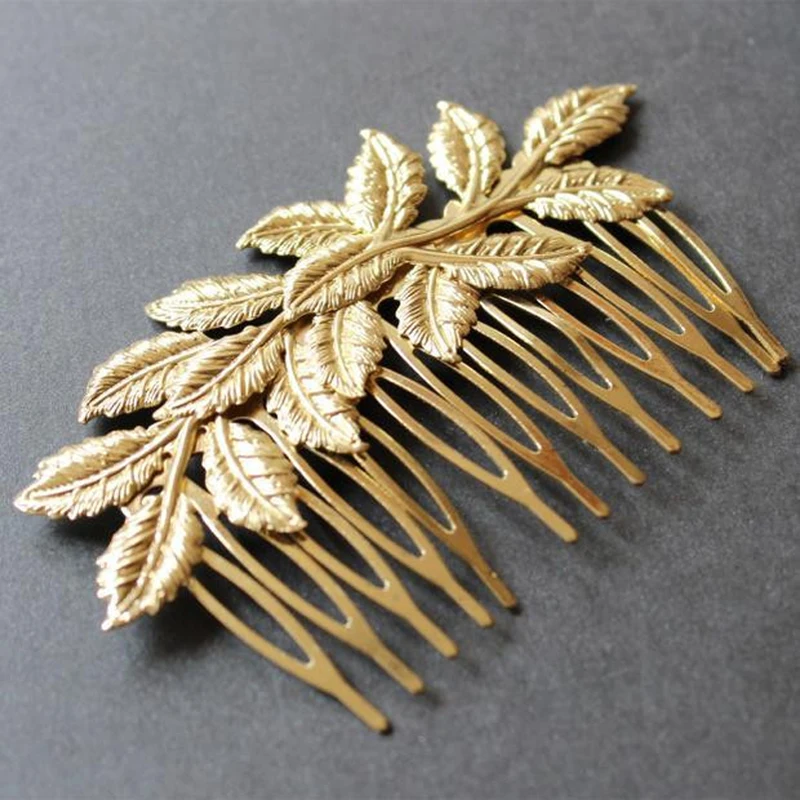 

Fashion Hair Clips Comb Shape Gold Leaf Branch Pattern Pin Dress Snap Hollow Jewelry Wholesale 12 Pcs