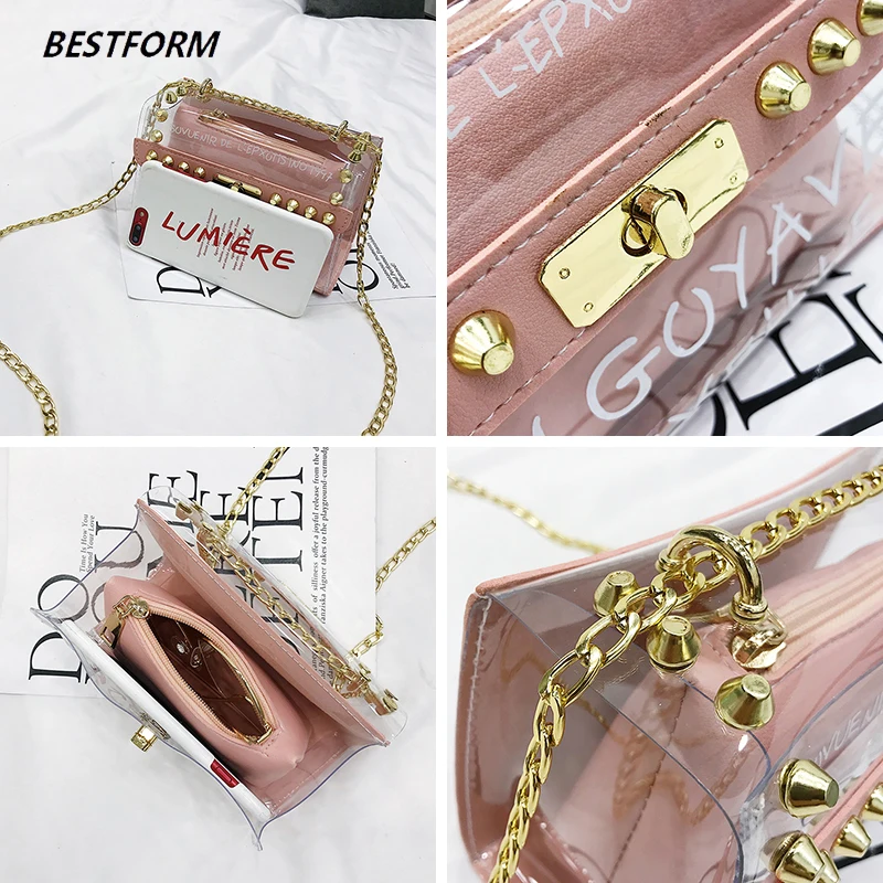 BESTFORM прозрачные гелевые сумки для женщин мини-заклепка дамские на плечо из