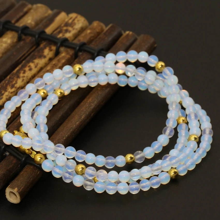 Новый модный дизайн классика 4 ряда длинная цепочка белый опал мм круглые бусины