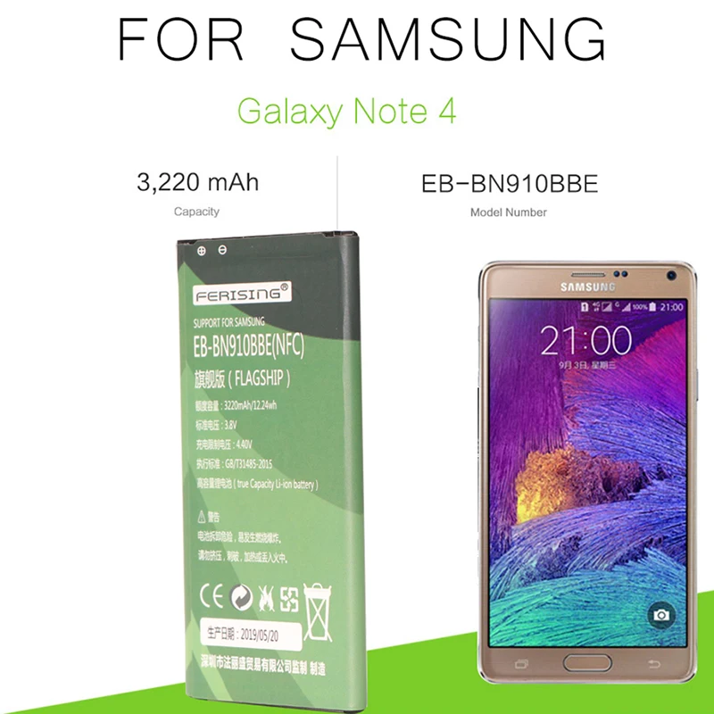 FERISING для samsung Note4 батарея для samsung Galaxy Note 4 N910 N910F N910H батарея EB-BN910BBE 3220 мАч с NFC батареями