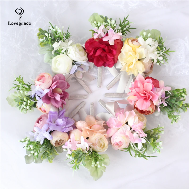 Свадебные корсажные бутоньерки браслеты манжеты для подружки невесты шелковые