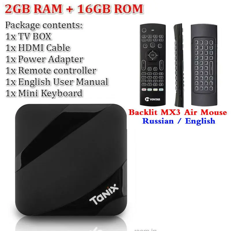 With MX3 Smart tv Box Android 7,1 Tanix TX3 Max Amlogic S905W медиаплеер H.265 4K 2GB 16GB Bluetooth TX3max телеприставка - Цвет: With MX3