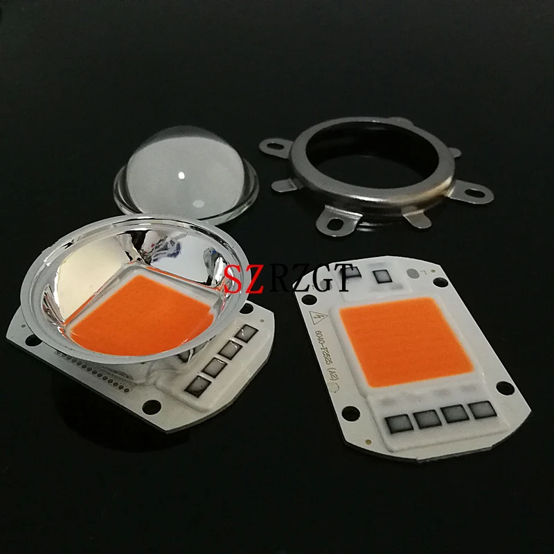 1 Набор AC 220V 110V 50w led grow chip полный спектр 380nm 840nm + 44mm 60 градусов объектив для