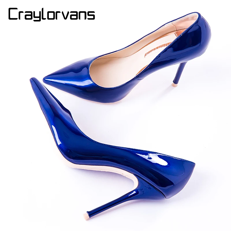 Craylorvans/синие женские туфли лодочки из лакированной кожи Новинка модные