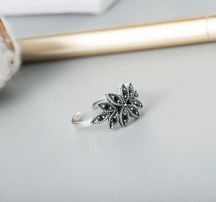 LycorisSmart 2017 Новинка 925 серебро корейский стиль черный цветок для женщин ювелирные