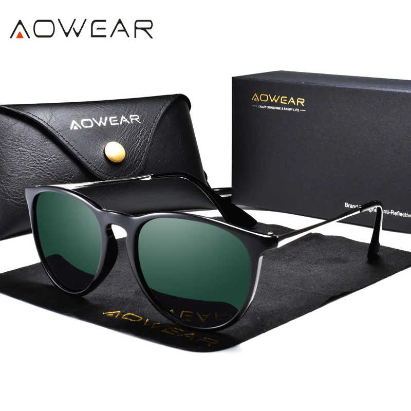 Green AOWEAR, маленькие авиационные солнцезащитные очки для женщин, поляризованные зеркальные солнцезащитные очки для женщин, модные винтажные очки Gafas De Sol Mujer - Цвет линз: Green