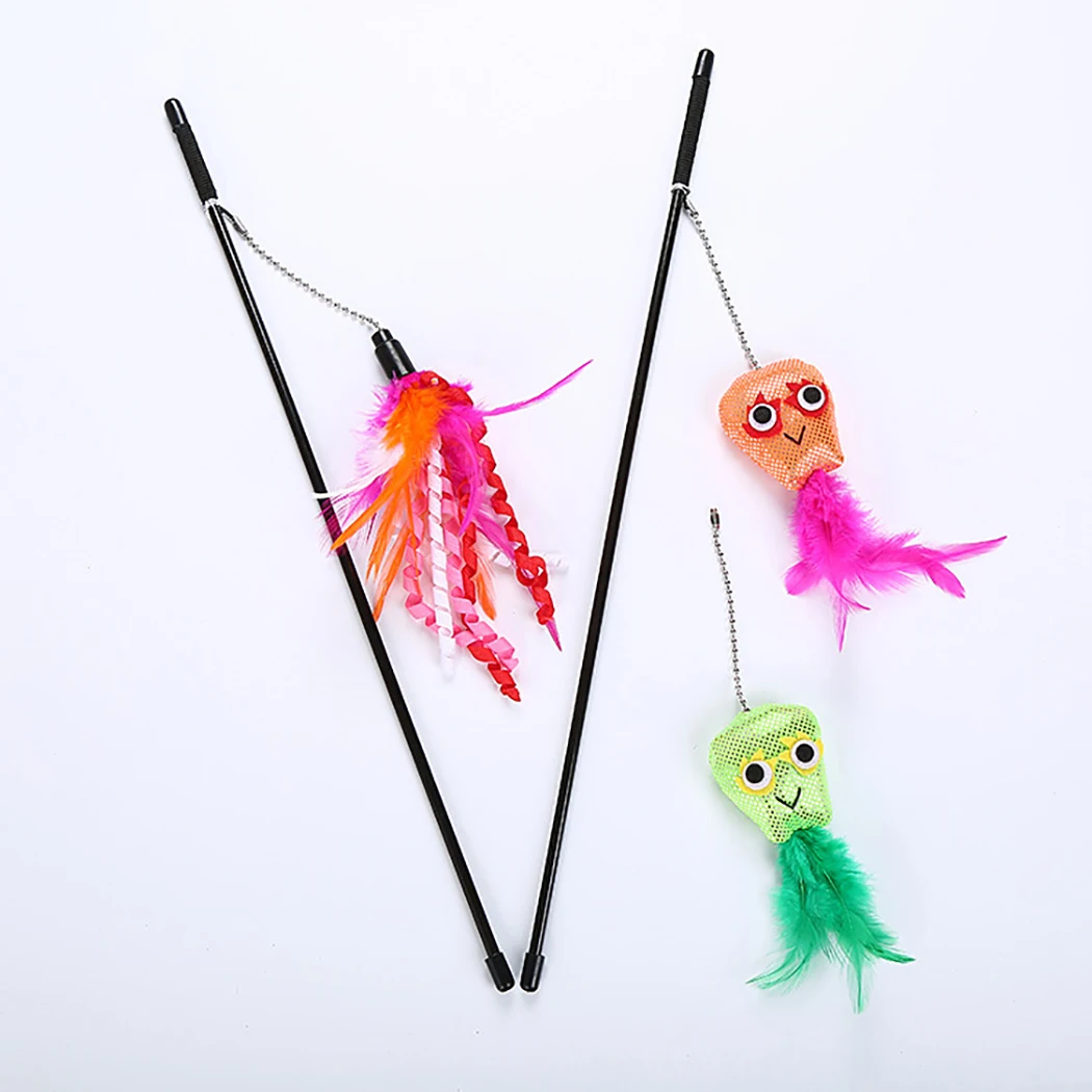 

46cm Cat Teaser Wand Interactive Cat Teaser Toy Pet Play Toy For Kitten Training 1 Teaser Feather Wand With 3 Replacement Toys