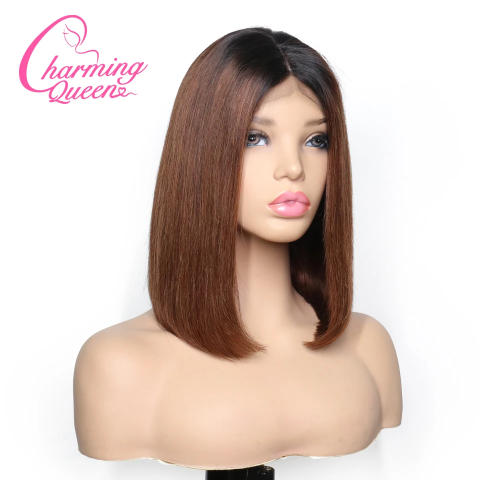 Бразильские волосы remy 4*4 шелковая основа Кружева Закрытие человеческих волос парики для черных женщин 150% Омбре прямые короткие парики с детскими волосами
