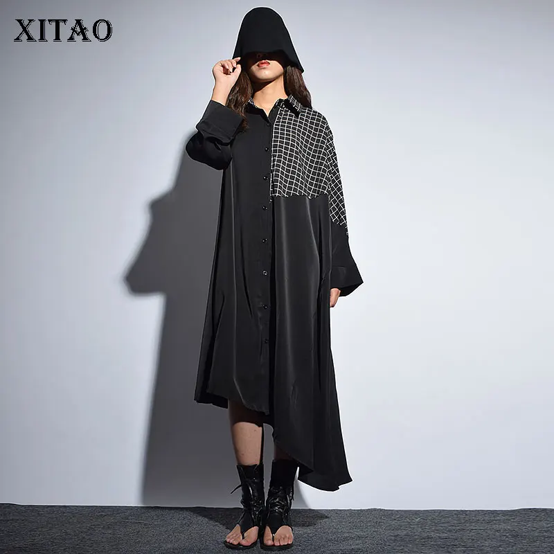 Женское свободное платье до щиколотки XITAO корейское с отложным воротником