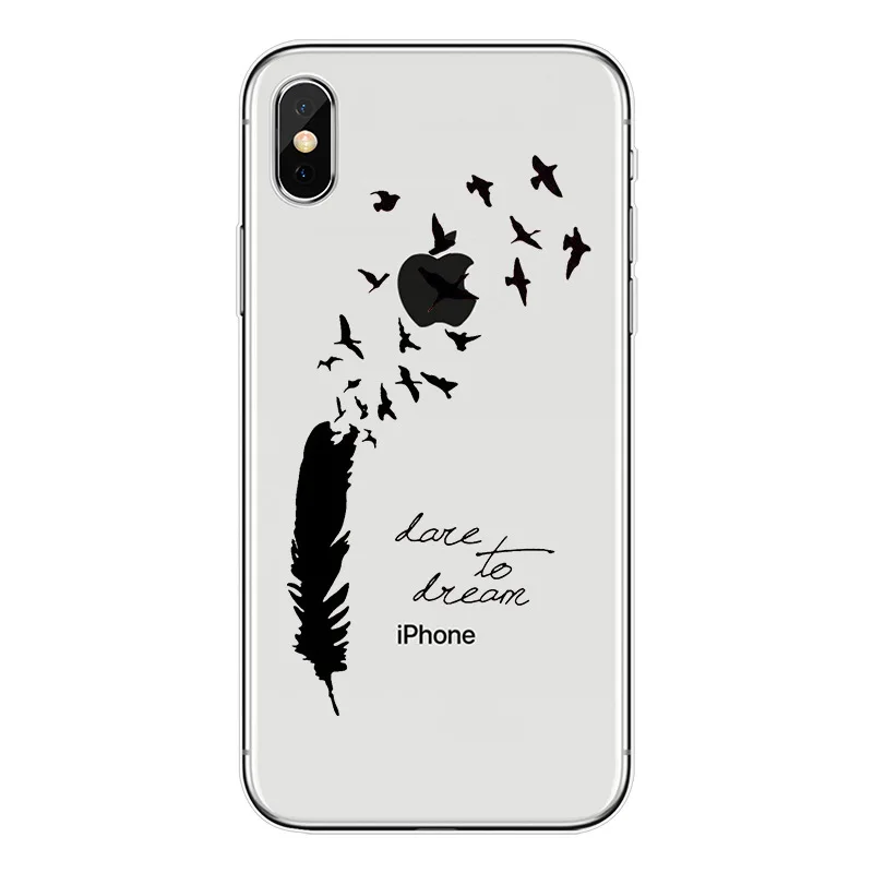 Модный Цветной мягкий силиконовый прозрачный чехол из ТПУ с рисунком перьев для iphone 6, 6s, 7, 8 Plus, 5, 5S, SE, X, Xs, Max, Xr, Capinha Coque - Цвет: 1