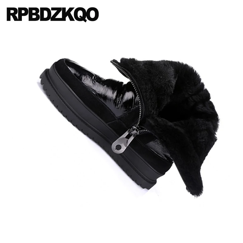 Женские сапоги из австралийской овчины черные повседневные белые лакированной